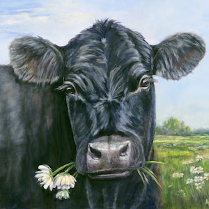 cadeau voor de veeliefhebber-zwarte koe fine art-koe schilderij-vee kunst print-Giclee koe kunst print-fine art koe print-Angus koe print-