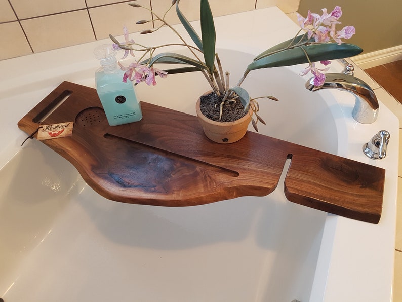 Live edge bath caddy walnut image 9