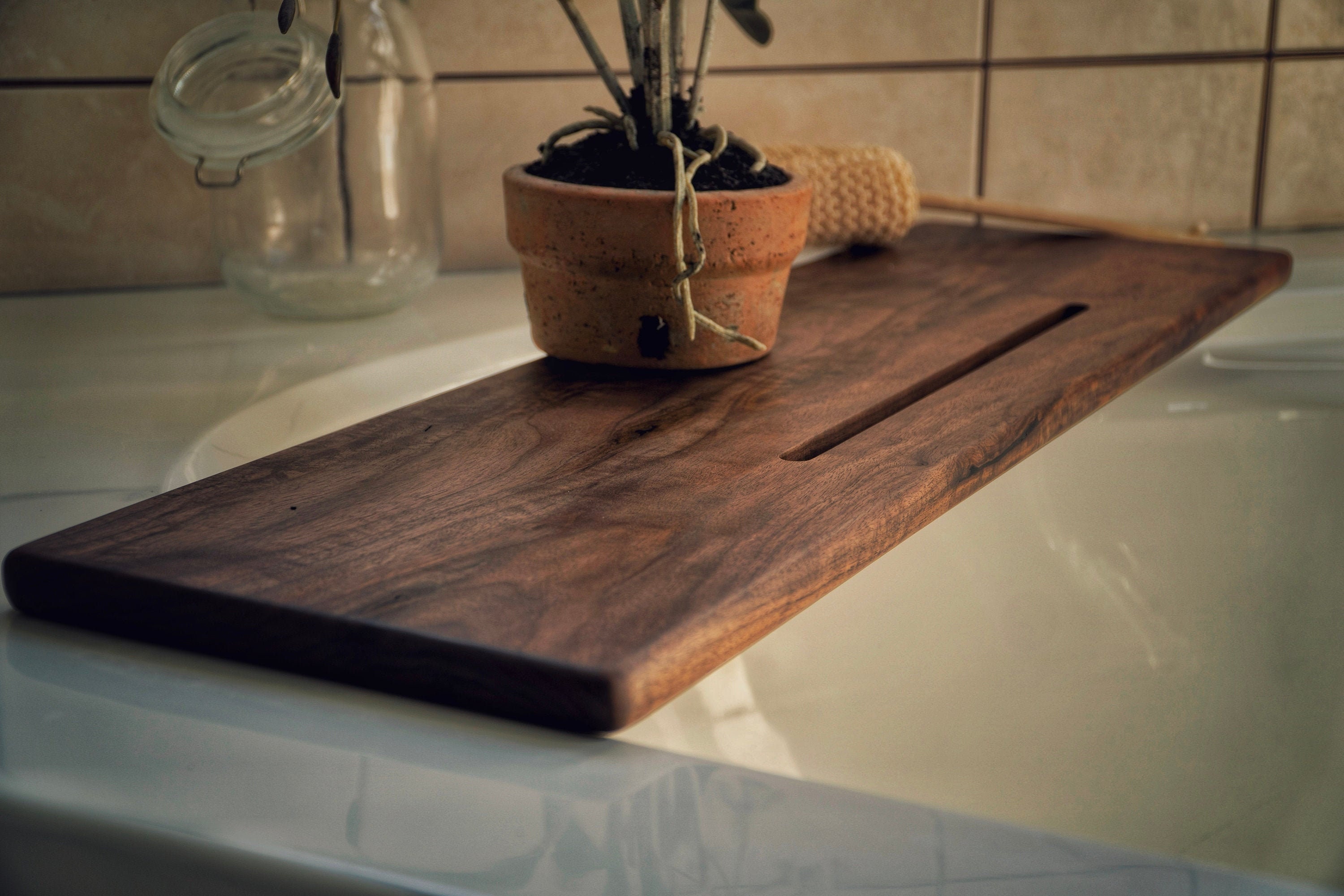 Minimalist Walnut bath caddy