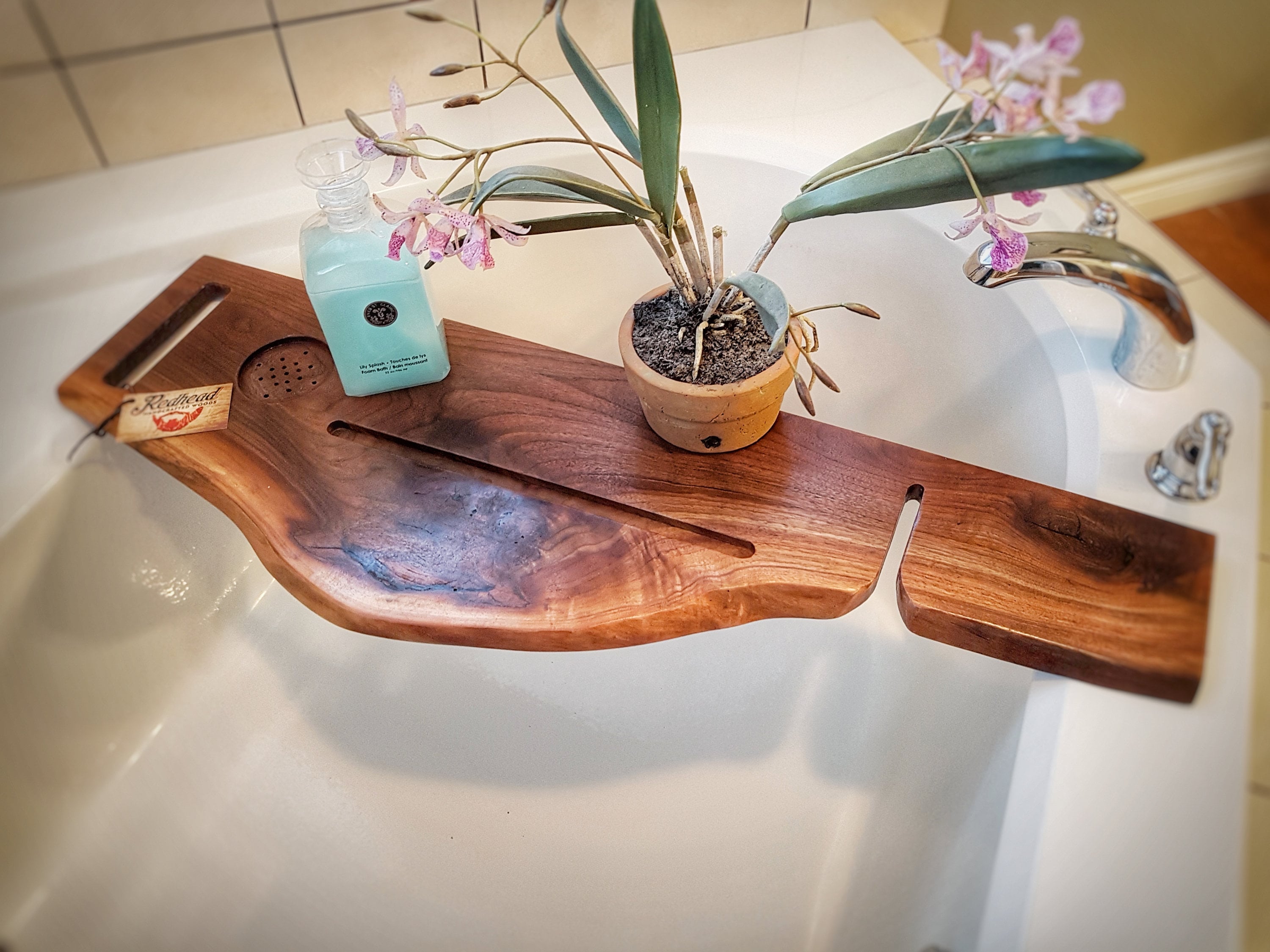 Live Edge Bath Caddy Walnut 