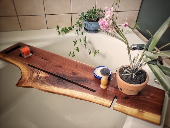 Handmade Bath Tray. Bath Caddy. Spa. Live Edge Cherry Bath Tub Tray.  Bathroom Decor. Bathroom Shelve. Wood Bathtub Tray. Rustic 