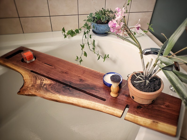 Live edge bath caddy walnut image 2