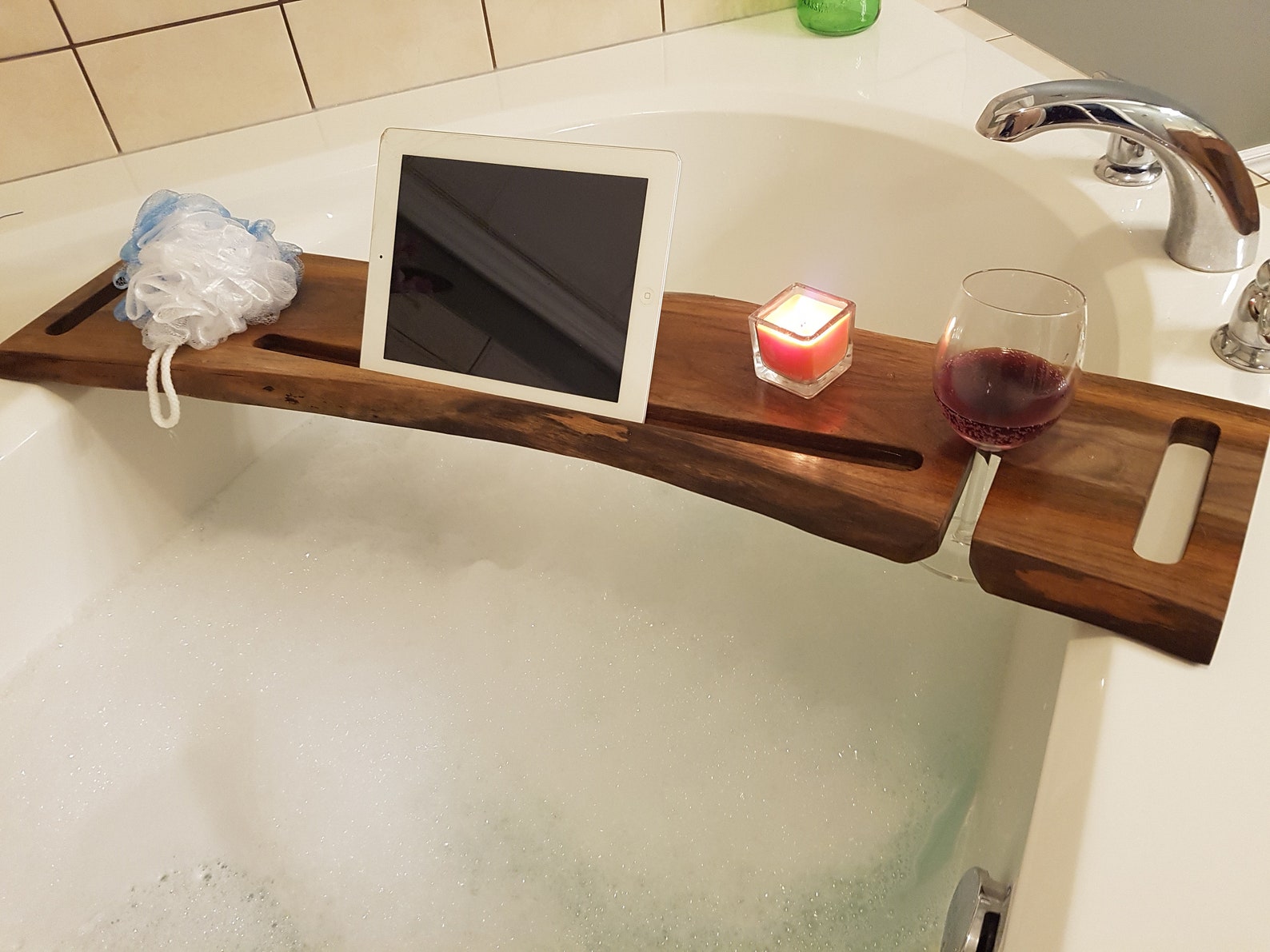 Live Edge Bath Caddy Walnut Etsy