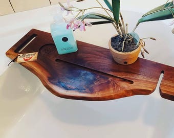 Live edge walnut bath caddy