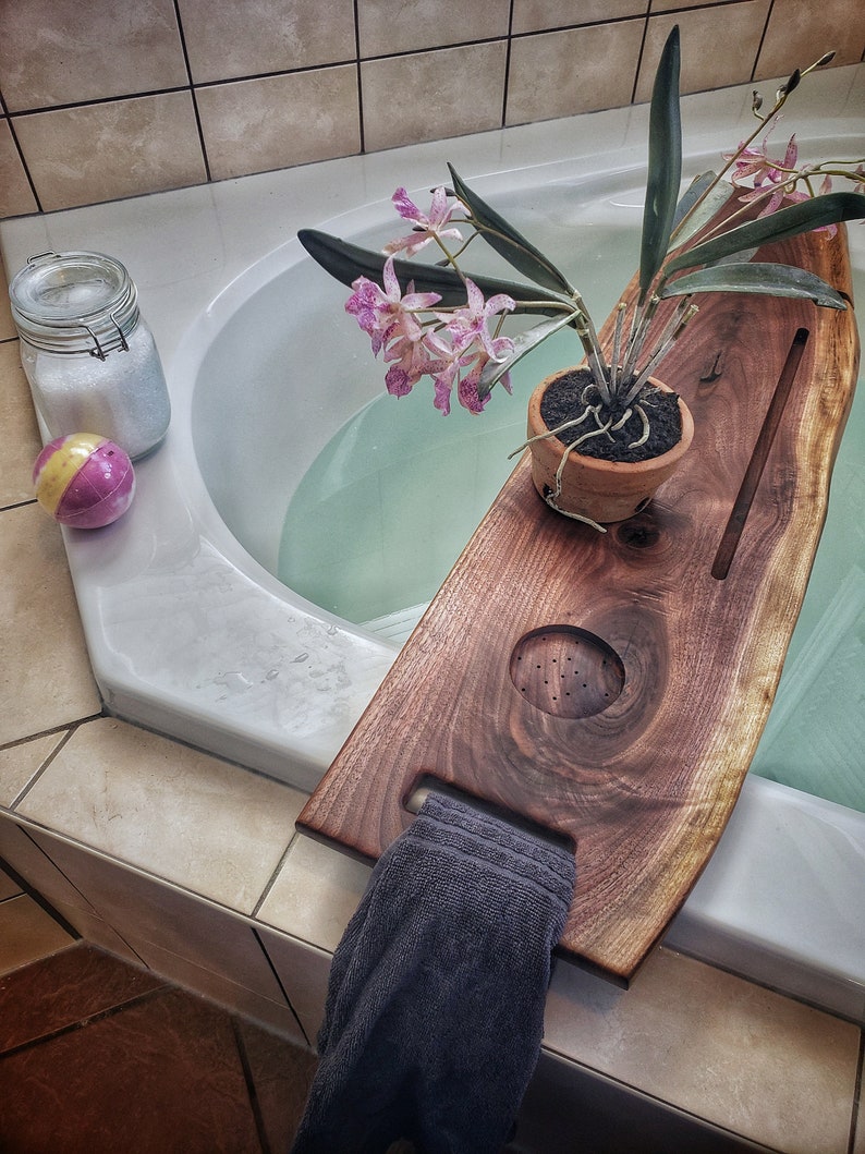 Live edge bath caddy walnut image 4