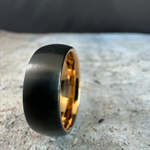 Men&#39;s 8mm Tungsten Ring | Brushed Black | Polished Rose Gold ID | Mens Wedding Ring
