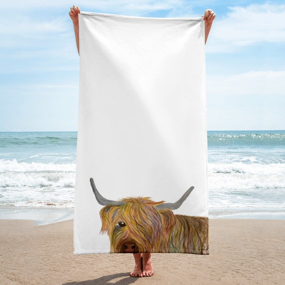 Towel for Beach Towel with Cow Highland Cow Towel Highland Cute Cow Beach Towel Painted Cow Beach Towel