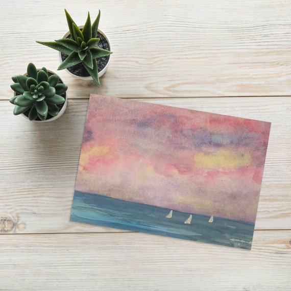 Sailing Greeting Card Sunset Card Sailing Card Sunset Sailing Watercolor Sailing Sunset Watercolor