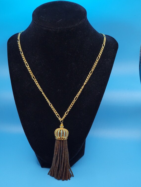 Gold Chain Beaded Tassel Necklace - image 2