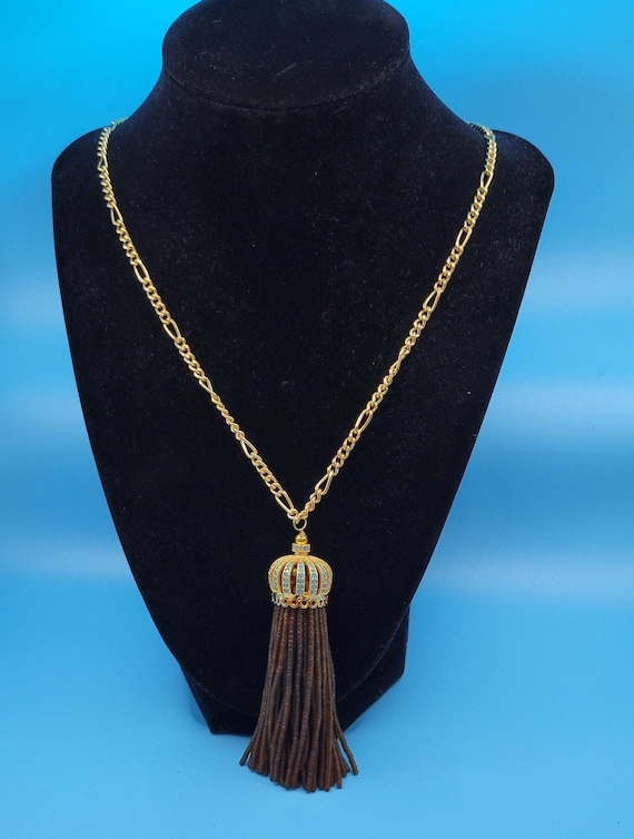 Gold Chain Beaded Tassel Necklace - image 1