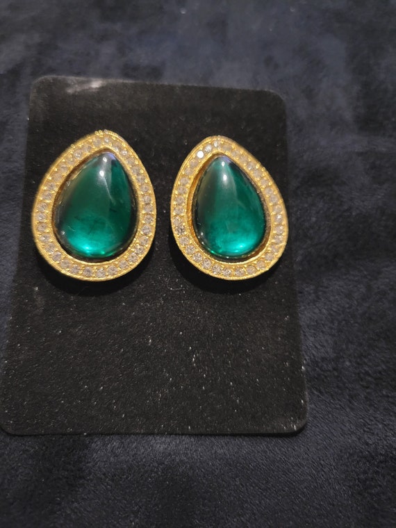 Vintage Green and Gold Statement Earrings