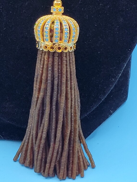 Gold Chain Beaded Tassel Necklace - image 3