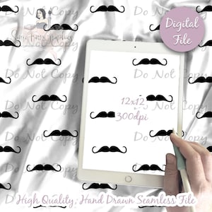 Mustache Digital Paper - Seamless Moustache Pattern, Gentleman Technology Fabric, Black White Minimal Printable Scrapbook paper download
