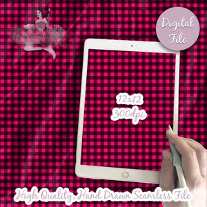 Checkered Black and Pink Digital Paper - Seamless Pattern, plaid Fabric, Printable Scrapbook paper download