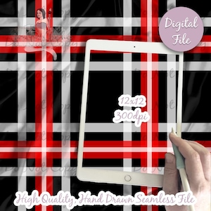 May include: A digital file of a seamless pattern with red and white stripes on a black background. The pattern is 12 inches by 12 inches and 300 dpi.
