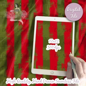 May include: Digital download of a seamless pattern featuring red and green stripes with a distressed, hand-painted look. The pattern is 12 inches by 12 inches and 300 dpi.