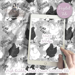 Chicken Whisperer Seamless Pattern, Plaid chickens farm animal eggs, Sketchy chicks digital printable scrapbook paper instant download