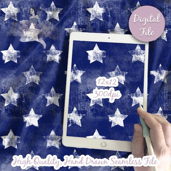 Distressed Stars Digital Paper, Seamless 4th of July Pattern, Flag Fabric Download, Patriotic, Digital Sublimation Printable Scrapbook paper