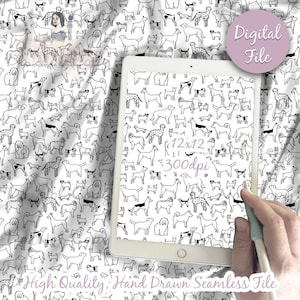 Dog Breeds Digital Paper, Seamless Dog Pattern for fabric scrapbook paper, Dalmatian, French Bulldog, Coloring Book Puppy digital download