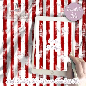 Distressed Red Stripes Digital Paper - Seamless 4th of July Pattern, Flag Fabric, Printable Scrapbook paper download