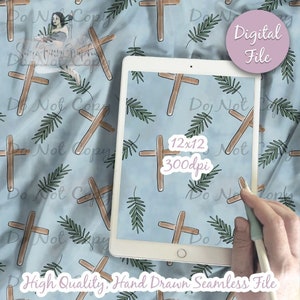 Easter Jesus Digital Paper - Seamless Cross Pattern, Palm Sunday God Fabric, Printable Scrapbook download