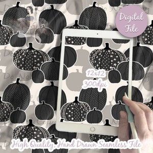Pumpkin Digital Paper, Seamless Black White Pattern, Pumpkins Fabric Download, Fall Halloween, Printable paper, repeatable