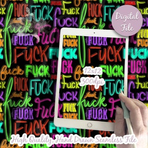 ADULTO / Maldición, Bomba F en neones, Diseño sin costuras, Papel digital repetido, Diseño de fondo para descargar