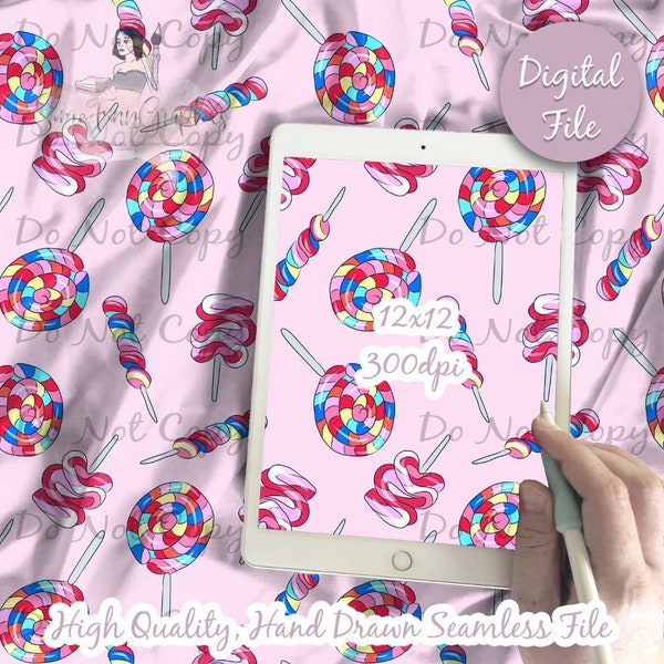 Lollipops Digital Paper - Seamless Patterns, Custom Fabric, Printable Scrapbook paper download - candy, sucker, lolli pop kids pink