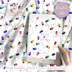 Papier numérique de lumières de Noël - motif lumineux sans couture d&#39;arbre de Noël pour le tissu, téléchargement de papier de scrapbooking imprimable coloré