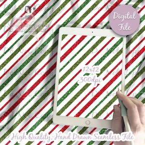 Carta digitale a strisce diagonali rosse e verdi - Motivo glitter natalizio senza soluzione di continuità, tessuto di Babbo Natale, strisce / Carta per scrapbooking stampabile da scaricare