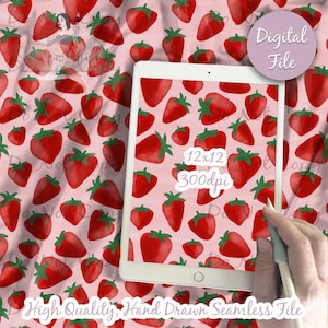 Carta digitale Fragole - Motivo a fragole acquerellabili senza soluzione di continuità, Tessuto a fragole, Carta per scrapbooking stampabile da scaricare