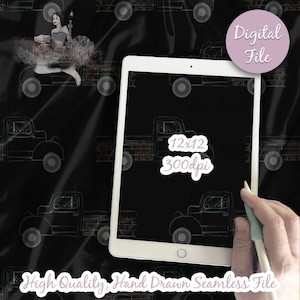 Trucks Digital Paper - Seamless Pickup truck Pattern, Sketched Sketchy Fabric, Printable Scrapbook paper download