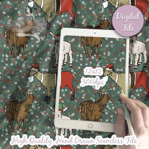Goats Santa Seamless Pattern, Goat farm animal Christmas, Winter Xmas, Elf Kid Digital Sublimation Printable Scrapbook