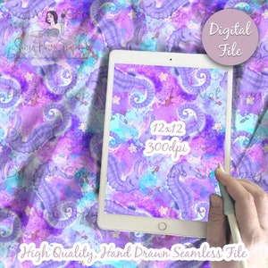 Seahorse Seamless Pattern, Ocean Sea Fish animal, Summer Swim Beach digital printable scrapbook paper instant download