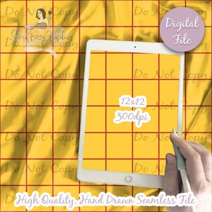 Plaid senza cuciture 12x12 carta digitale / modello di strisce di giocattoli in tessuto da scaricare / sfondo per album stampabile / giallo rosso
