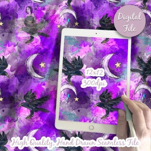 LIMITED Witchy Ravens Seamless Digital Paper | Fabric Mystical Magic Pattern Download | Printable Witch Mystical Scrapbook Background