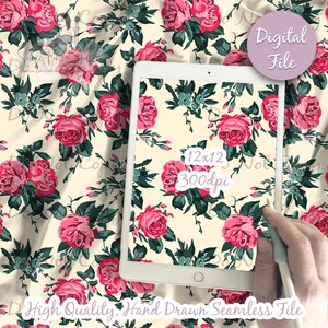 Roses Digital Paper - Seamless Bold Rose Floral Pattern, Custom Flower Fabric, Printable Scrapbook paper download
