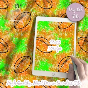 Football Neon Splatter Digital Paper, Seamless Pattern, Tackle Ball Fabric download, Sports Illustrated Digital Scrapbook Paper