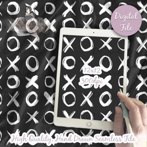 Carta digitale XOXO, motivo in bianco e nero senza soluzione di continuità, abbracci e baci abbozzati, download di tessuto, Gossip Girl, carta per scrapbooking stampabile in digitale