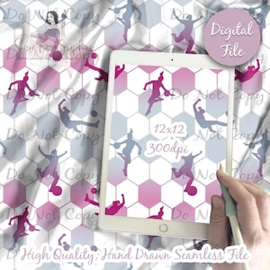 Soccer Girls Digital Paper, Seamless Pattern, Soccer Fabric instant download, Sports Ball Octagon Illustrated Digital Scrapbook Paper