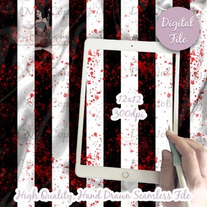 Black and White Bloody Stripes Digital Paper, Seamless Stripe Pattern, Blood Splatter Striped Download, Halloween Printable Scrapbook paper