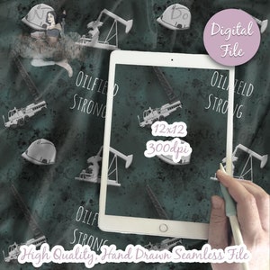 Oil Rig Trucks Digital Paper - Seamless Oilfield Strong Pattern, Fabric, Printable Scrapbook paper download