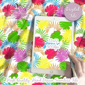 Neon Palm Branches Digital Paper - Seamless Summer Pattern, Custom Tropical Fabric, Printable Scrapbook paper instant download