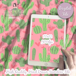 Carta digitale floreale con cactus - Motivo floreale con piante senza soluzione di continuità, Tessuto personalizzato per il deserto, Carta per scrapbooking stampabile con tema "Boho Plant Mom" da scaricare