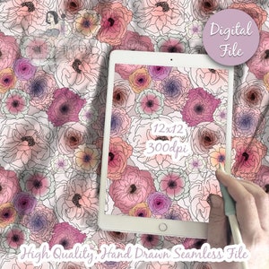 Wild Flowers Digital Paper, Seamless Floral Pattern, Pinks Flower Fabric Download, Garden Flowers, Digital Printable Scrapbook paper