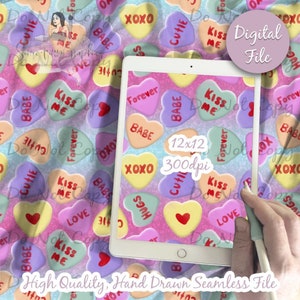 Conversational Hearts Digital Paper - Seamless Valentine Pattern, Custom Heart Valentine Fabric, Printable Scrapbook paper download