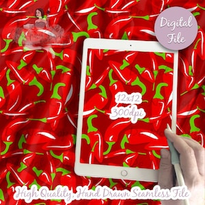 Papier numérique Chili Peppers - motif piment sans couture, tissu épicé, téléchargement de papier de scrapbooking imprimable