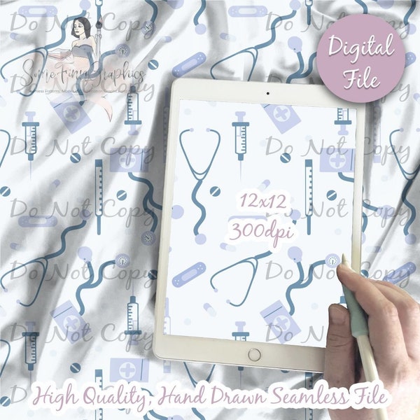 Medical Digital Paper - Seamless Nurse Pattern, Custom Doctor Fabric, Hospital Design, Printable Scrapbook paper instant download