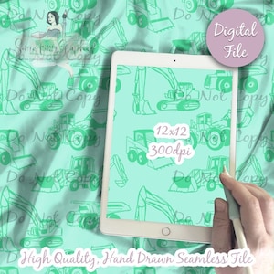 Construction Trucks Digital Paper - Seamless Tractor Pattern, Caution, dump truck, back hoe, dig Fabric, Printable Scrapbook paper download
