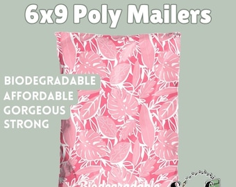 Poly Mailers 6x9, polimailers para ropa, bolsa de envío rosa, sobres biodegradables 6x9, poli mailer tropical, lindo suministro de correo, verano
